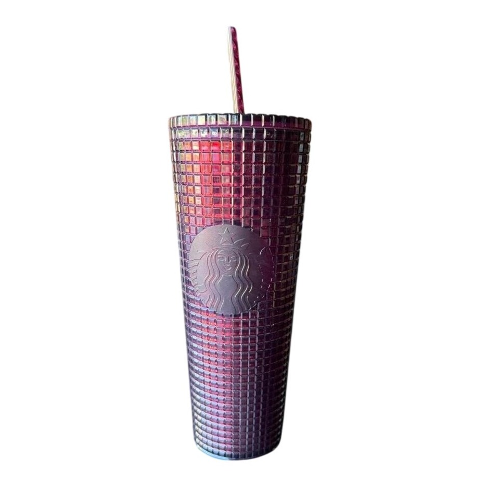 STARBUCKS Holiday 2020 Christmas Berry Plum Grid 24oz. Venti Cup Tumbler EUC